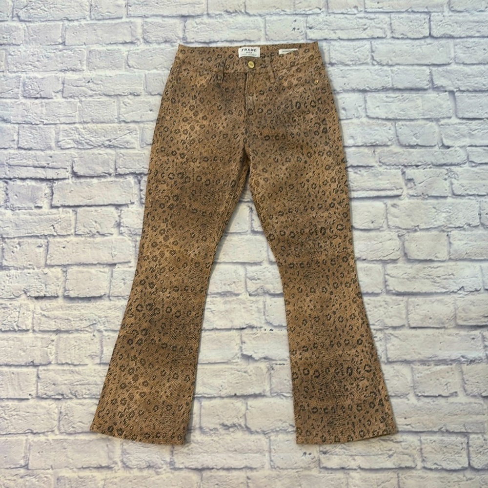 FRAME DENIM Le Crop Mini Boot Snakeskin Print Bootcut Jeans Tan Black Size 26